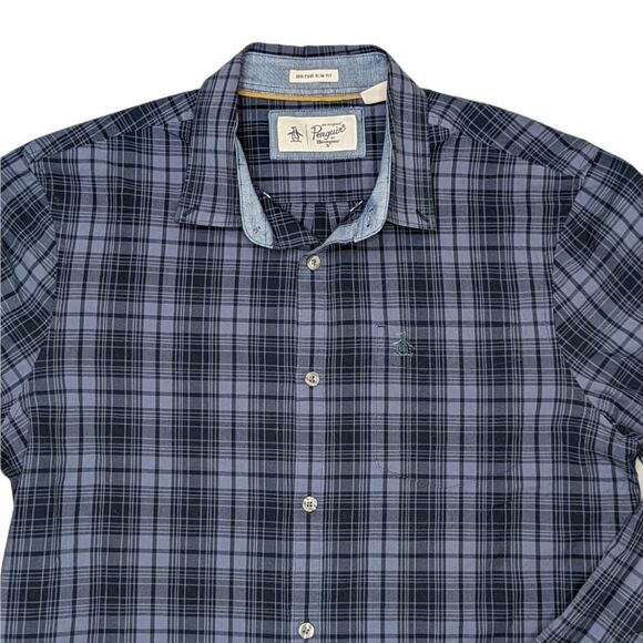 Original Penguin Men's Blue Button Up Long Sleeve Shirt SZ L - Picture 2 of 5